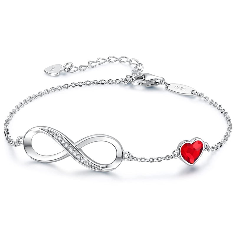 CDE Valentine's Day Gift Infinity Heart Birthstone Charm Link Bracelet for Women 925 Sterling Silver Adjustable Mother's Day Christmas Day Gift Anniversary Birthday Jewelry for Wife Girlfriend Her - Image 1